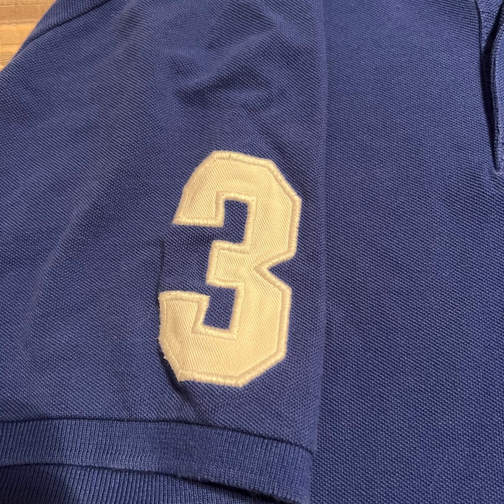US Polo Assn Polo Shirt Men Large Blue Short Sleeve‎ "3" Logo Pique Cotton - Picture 4 of 7